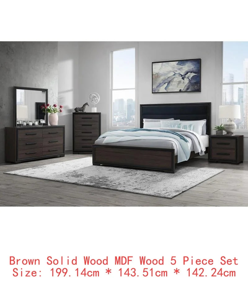 5PC King Bedroom Set – Grey & Black Design