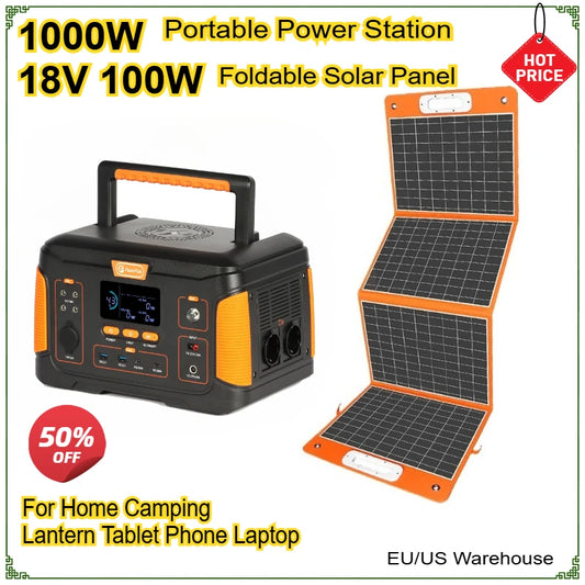 932.4Wh 1000W Portable Power Station Solar Generator Battery with Solar Panel 100W Complete Kit for Home Camping EV RV Trip