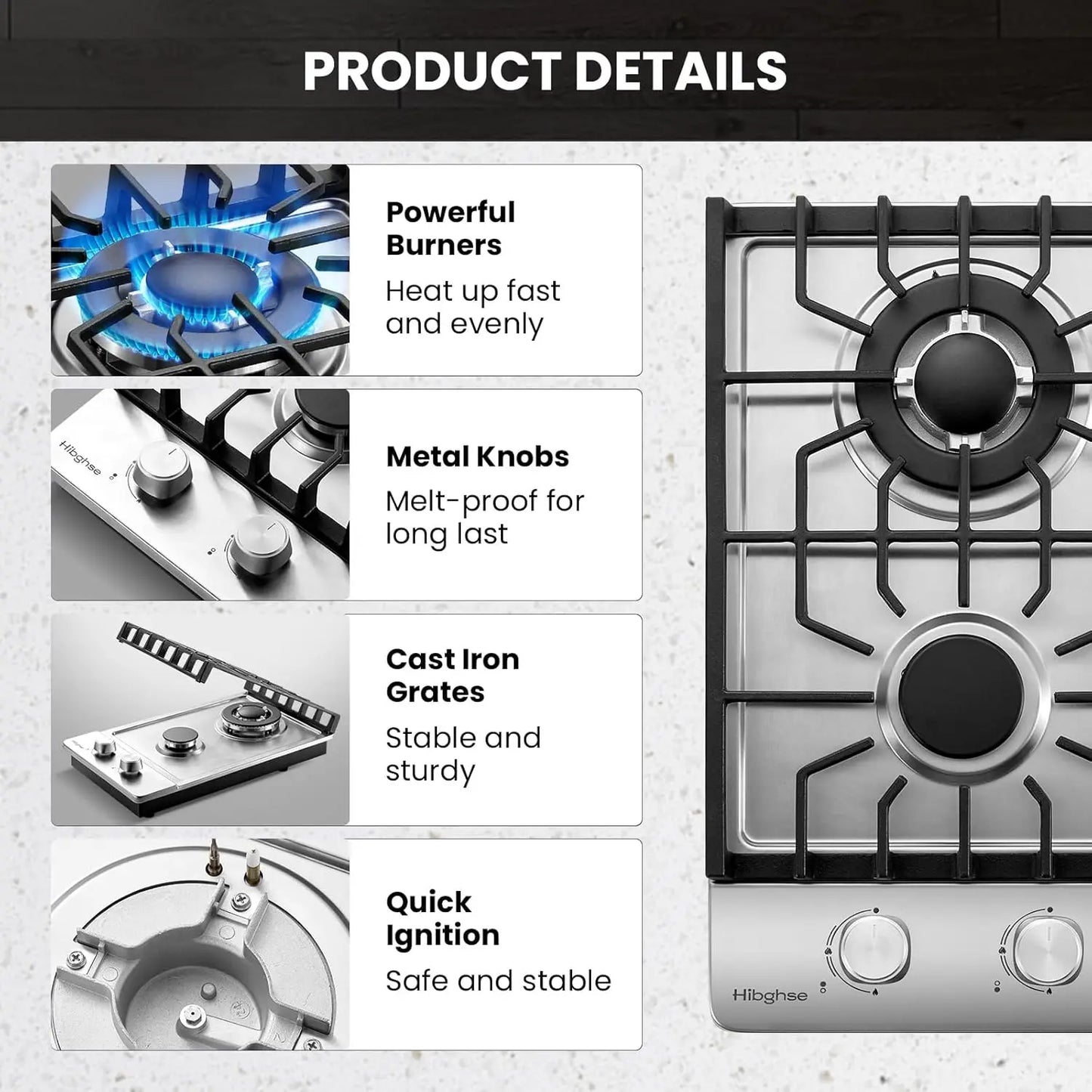 2 Burner Propane Stove, 12 Inch Gas Cooktop Built-in Gas Stove NG/LPG Convertible Stainless Steel Stove Burner with