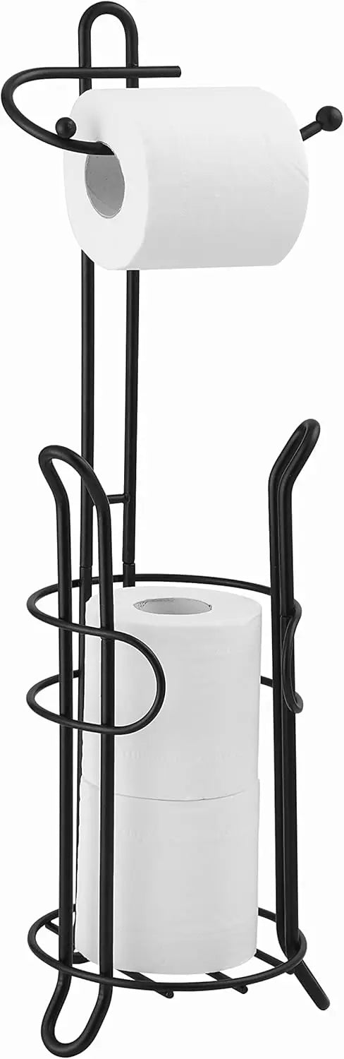 Bathroom toilet paper roll storage rack, with sufficient space in the reserved area to store extra large rolls (black)
