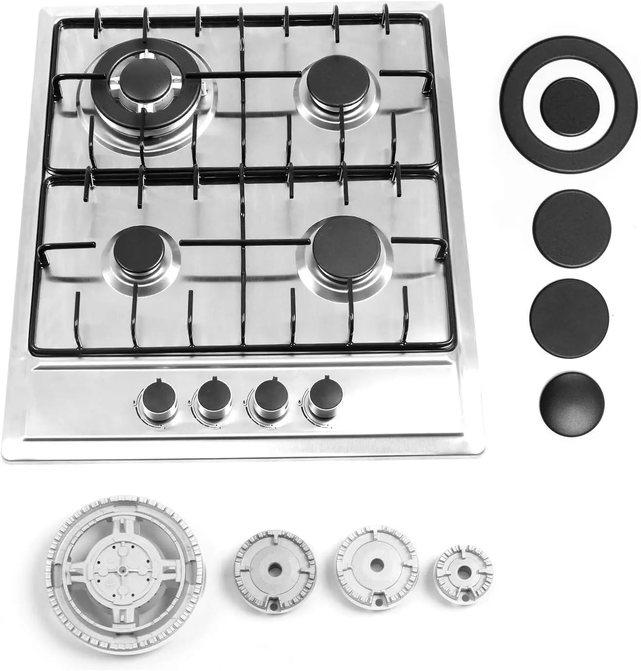 24'x20' 4-Burner Gas Cooktop Stainless Steel with NG/LPG Kit and Thermocouple Protection
