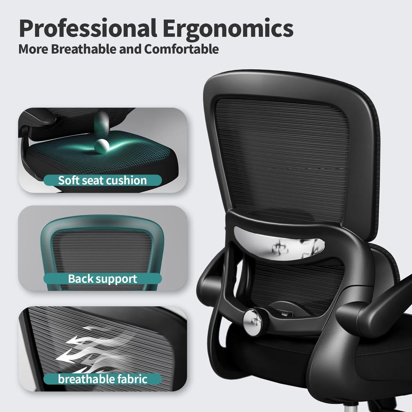 TRALT Office Chair Ergonomic Desk Chair with Adjustable Lumbar Support Mesh Back