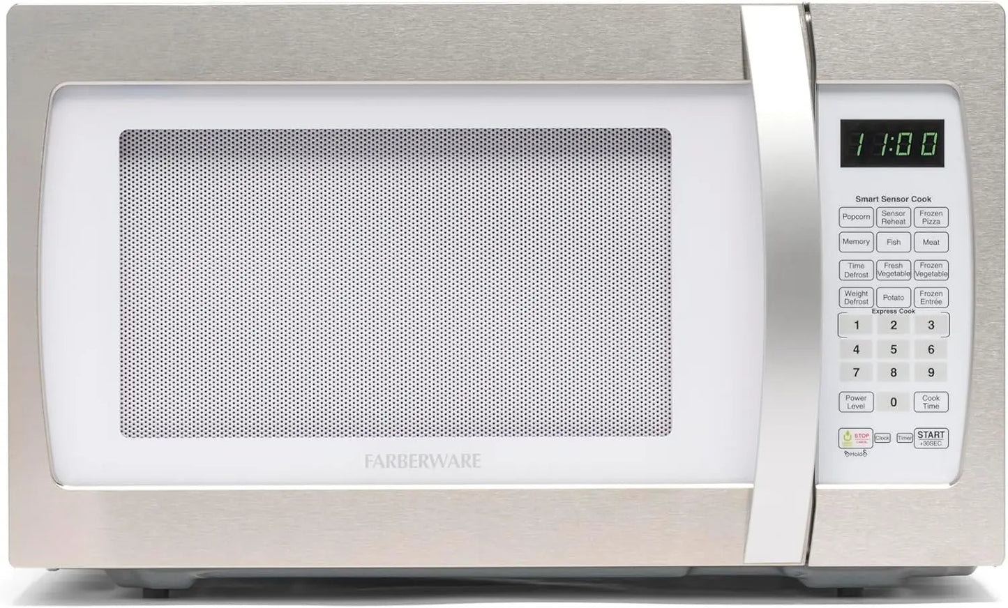 Farberware 1.1 Cu. Ft. Countertop Microwave Oven 1000 Watts Power, Auto Cook Settings Defrost Easy Clean and Child Safety Lock