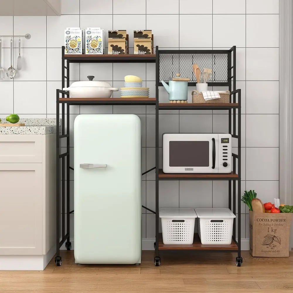 5-Tier Mini ridge Cabinet with Storage Shel, Industrial Style Coee Bar Bakers Rack with Mini ridge Space, Over Rerigerator and M