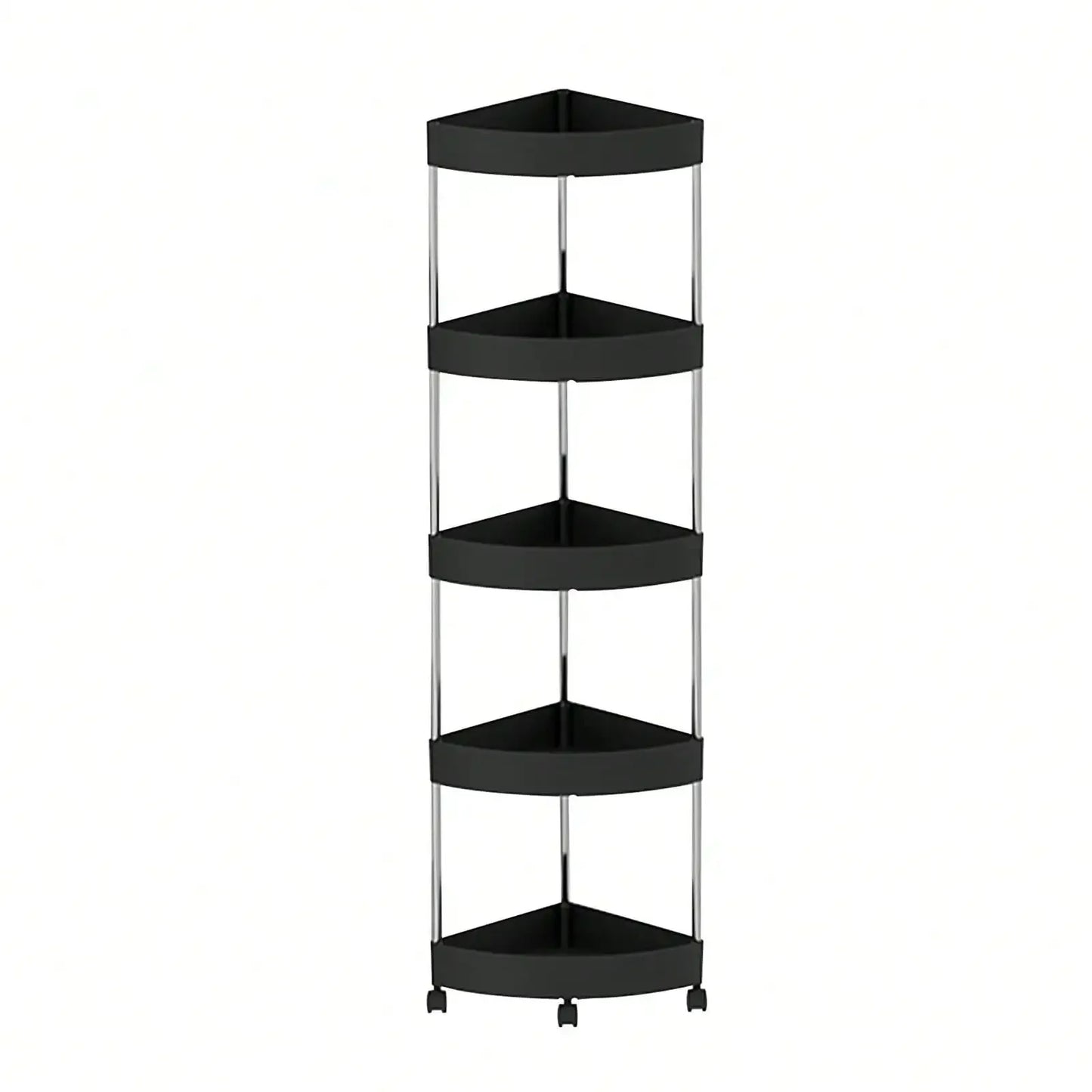 Bathroom Corner Storage Shelf Organizer With Detachable 5 Tiers Rolling Wheels And Drainage Holes