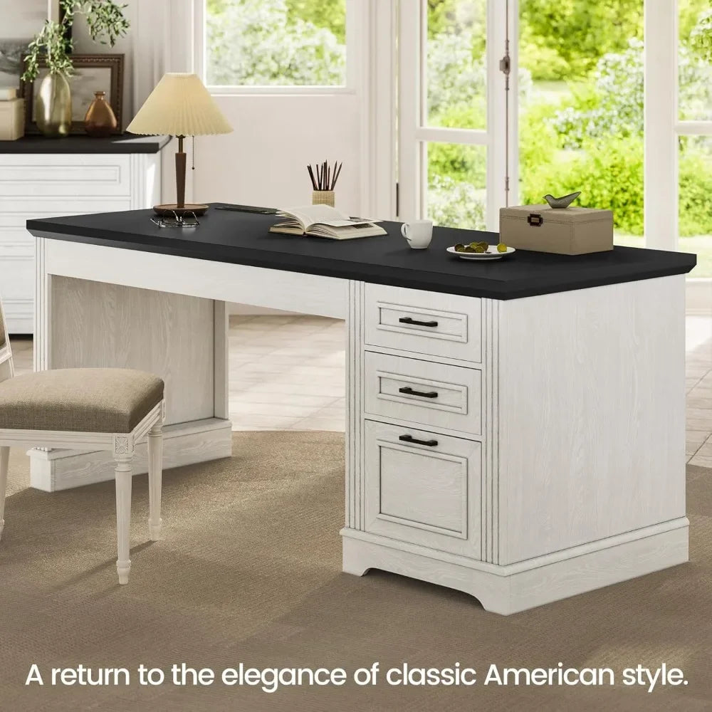 55" Executive Desk, Computer Desk with Storage Drawers and Power Outlet, Home Office Desk, Workstation for Offic Desk