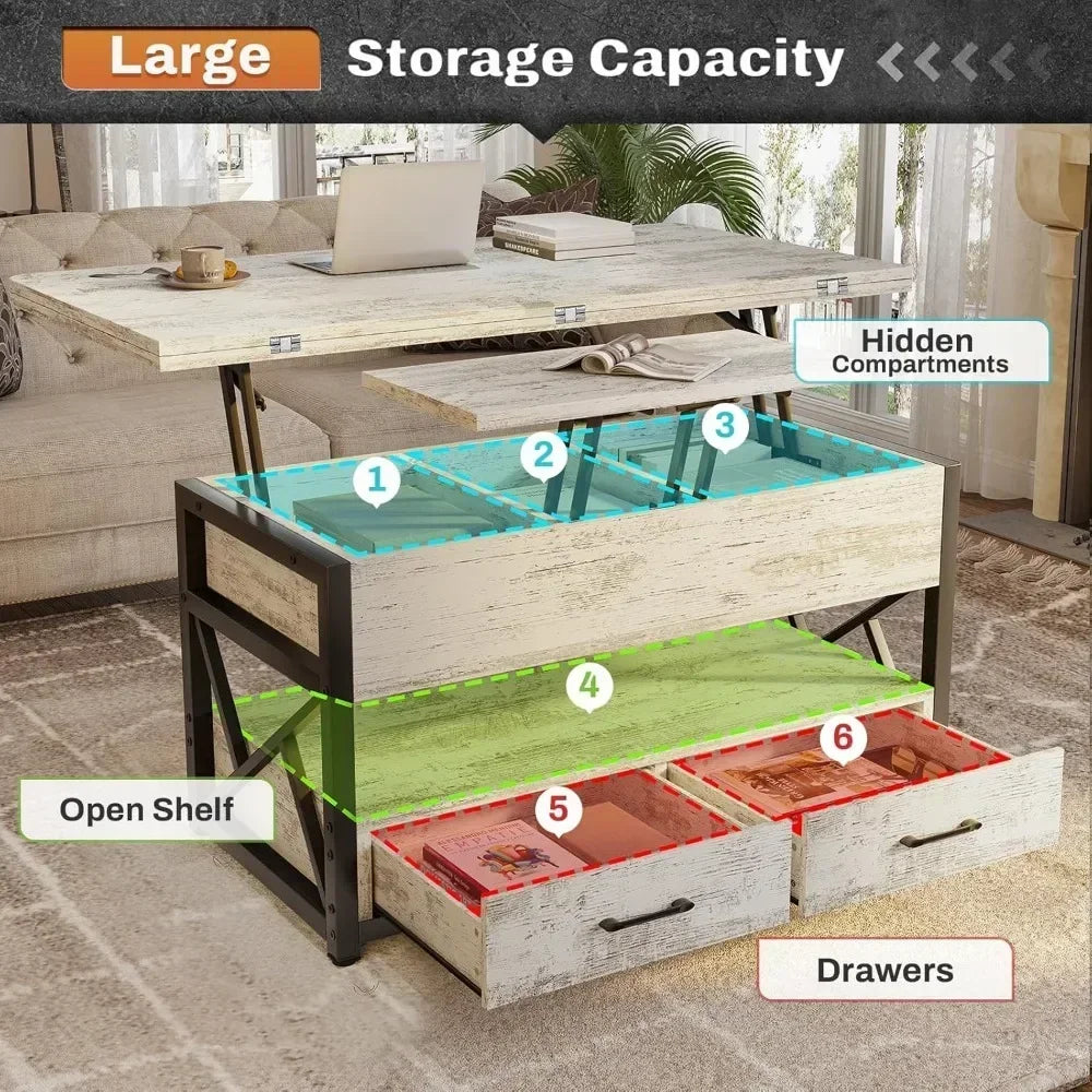 General Use Lift Top Coffee Table With Storage Drawers