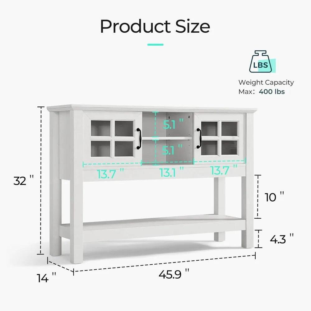 46“ Console Table with Sliding Glass Doors, Coffee Bar, Modern Entryway Table with Storage Shelf, Sofa Table Behind Couch, Buff