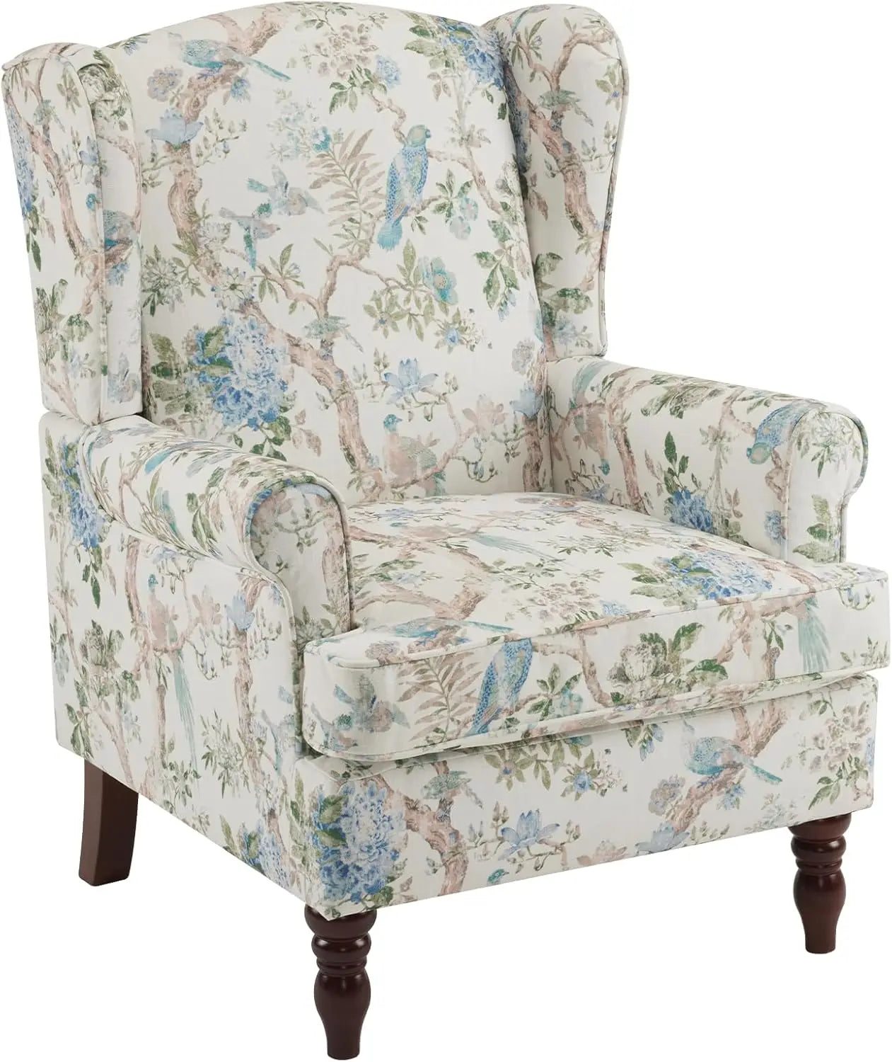 Floral Accent Chair, High Back Upholstered Armchair with Solid Legs, Leisure Single Sofa Chair for Living Room, Bedroom