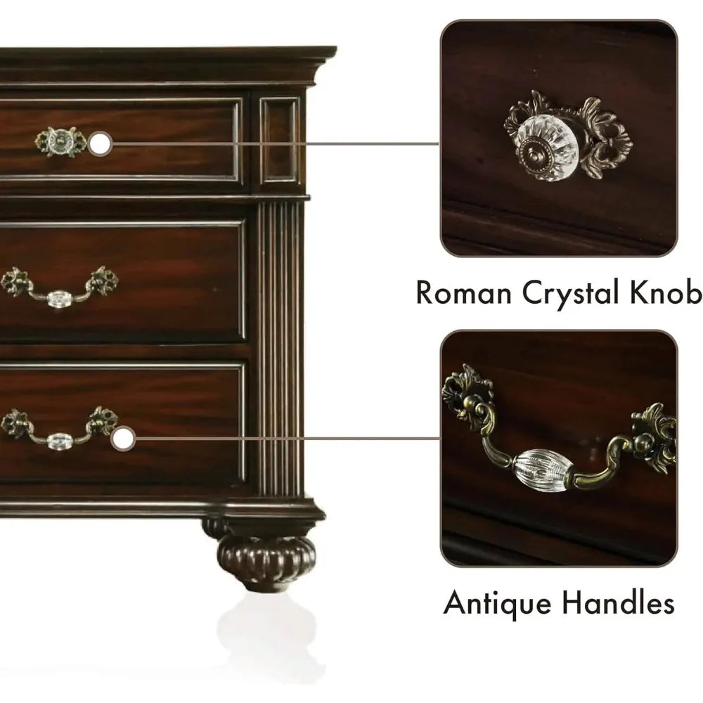 24/7 Shop at Home Syracuse 6-Piece Traditional Solid Wood Bedroom Set with Chest, Mirrored-Dresser and 2 Nightstands, Box Spring