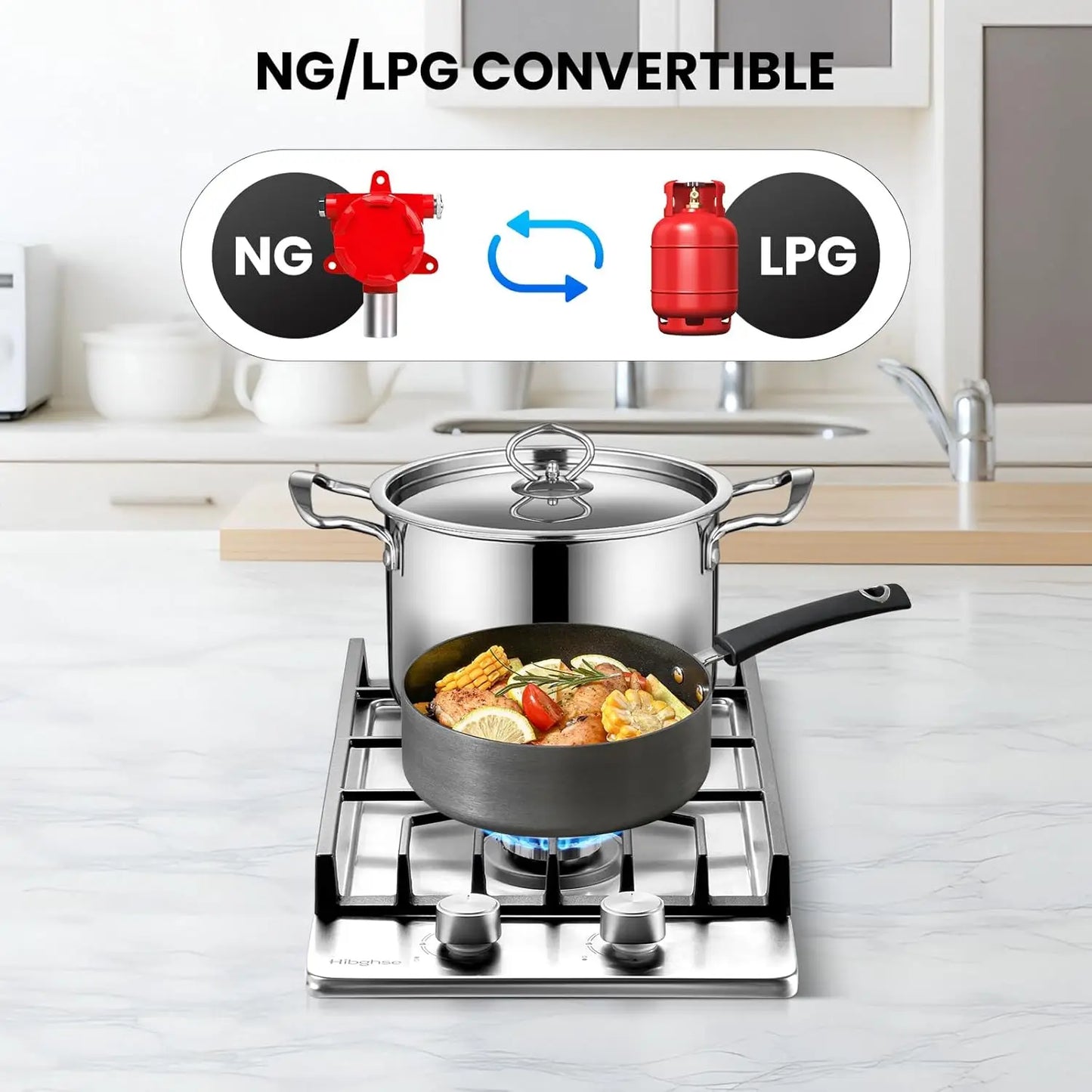 2 Burner Propane Stove, 12 Inch Gas Cooktop Built-in Gas Stove NG/LPG Convertible Stainless Steel Stove Burner with