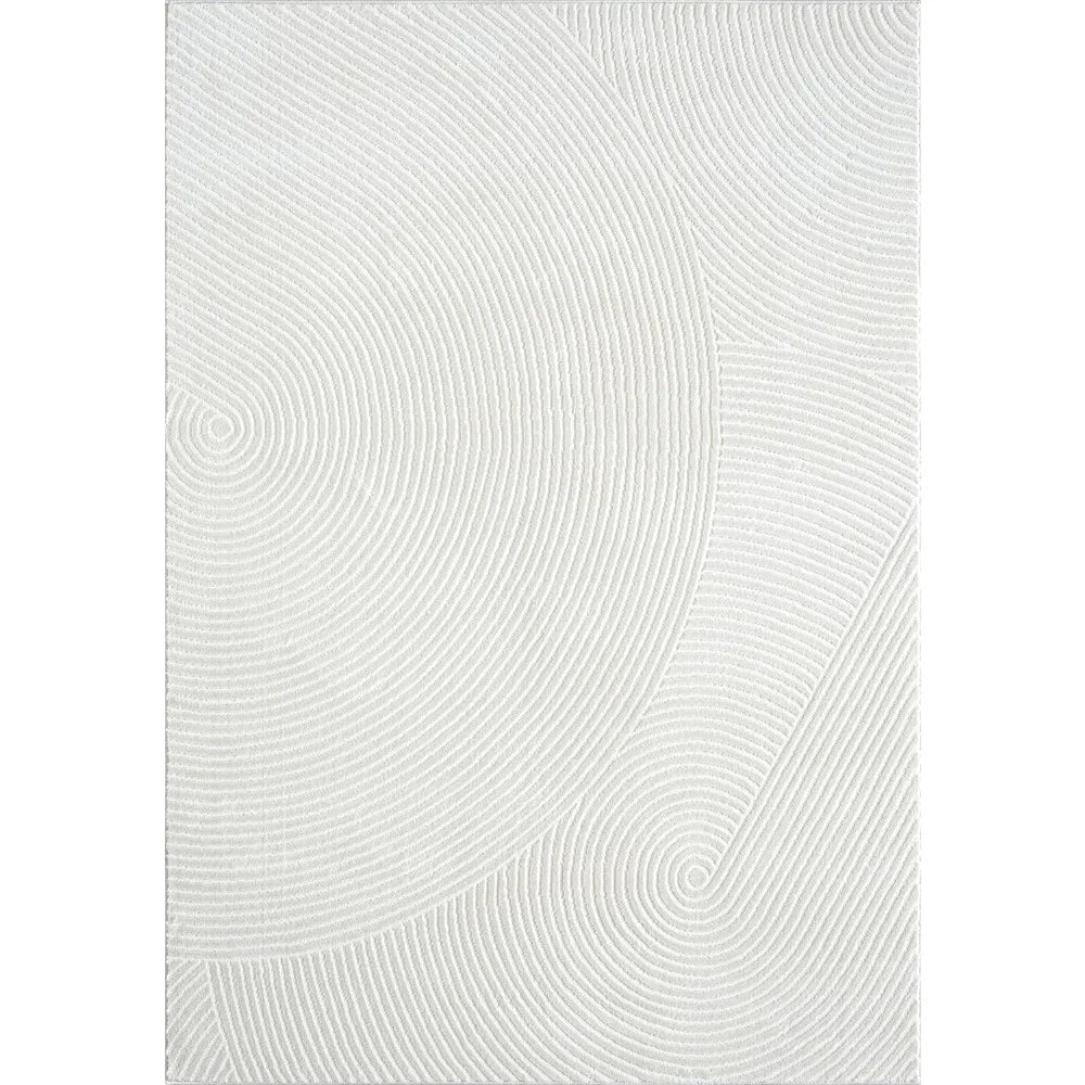 Cream Area Rug 8' x 10' for Living Room, Bedroom - Zen Reiki Circles Pattern - Durable & Easy to Clean