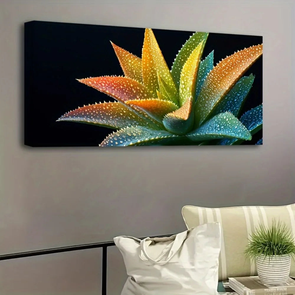 Modern aloe flower canvas art painting, living room and bedroom wall decoration, 1.5 inch thick pine solid wood frame