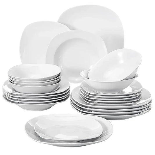 MALACASA Elisa 24-Piece Ceramic Porcelain Tableware Dinner Set Cereal Bowls Soup Dessert Plate Dinnerware Serive for 6 Person
