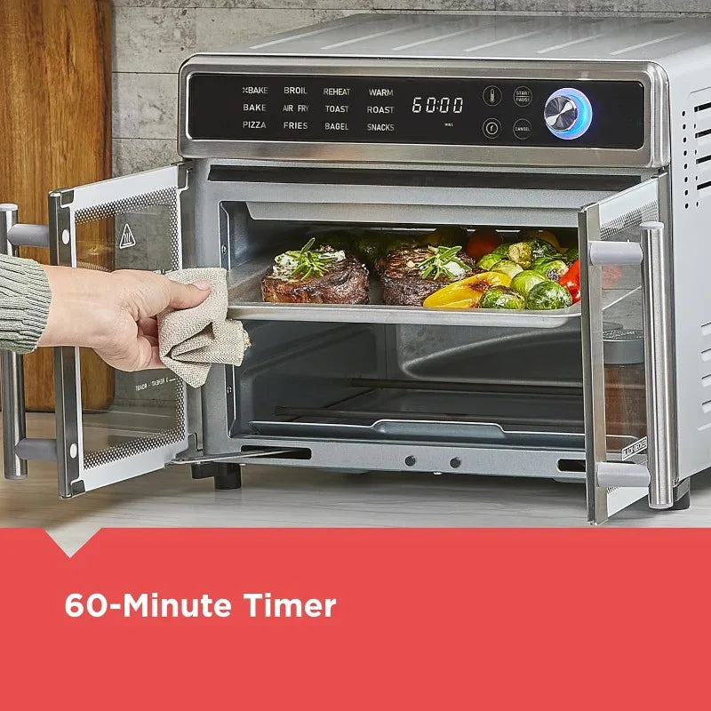 BLACK+DECKER Air Fryer Toaster Oven Combo, 12 in 1 Countertop Convection Oven,Fits a Whole Pizza or 6 Toast Slices, French Doors