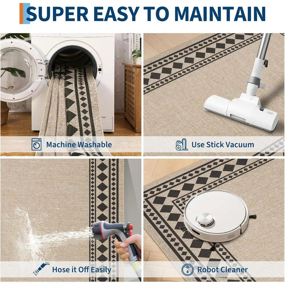 Natural 8x10 Jute Rug, Washable and Non-Slip for Indoor/Outdoor Use, Solid Farmhouse Style for Living Room and Patio