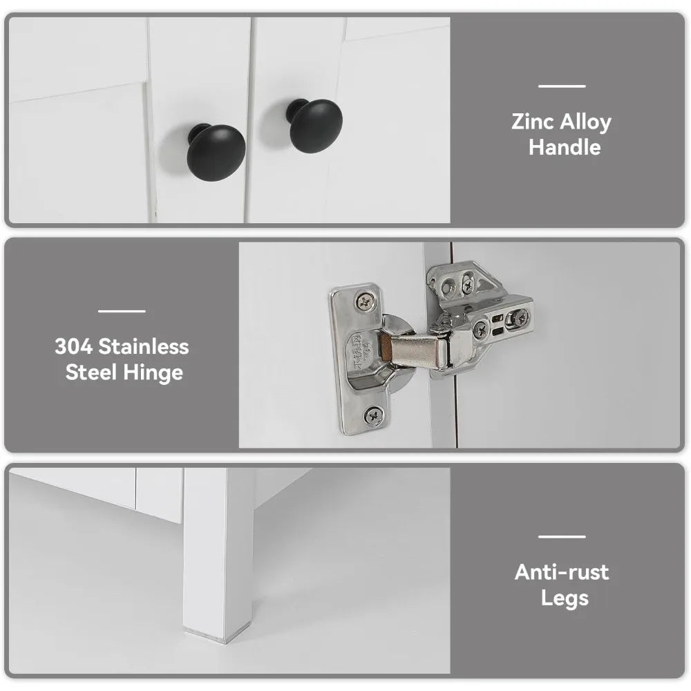 48" White Bathroom Vanity with Marble Texture Top and 4 Drawers, Modern Standing Pedestal Cabinet with Two Boat Silver Glass Ves