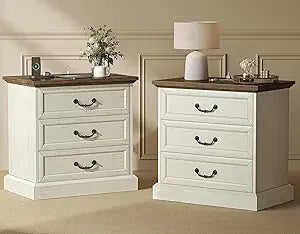 Nightstand With Charging Station 3 Drawer Set With Storage