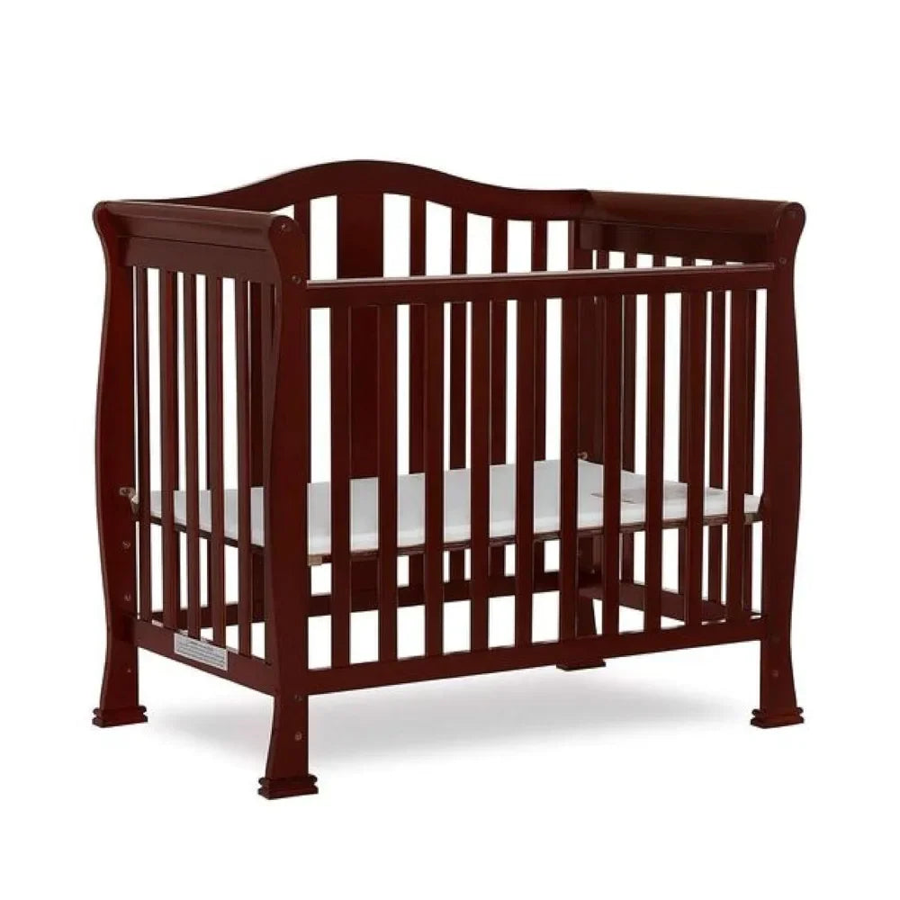 4-in-1 Convertible Mini Crib with Mattress Pad, Pinewood Baby Bed, Non-Toxic Finish, Espresso