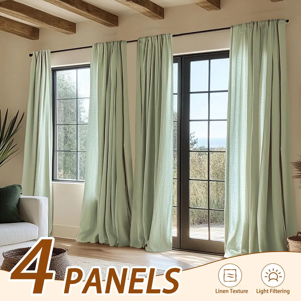Inchan 4pc Farmhouse Light Filtering Curtains Living Room