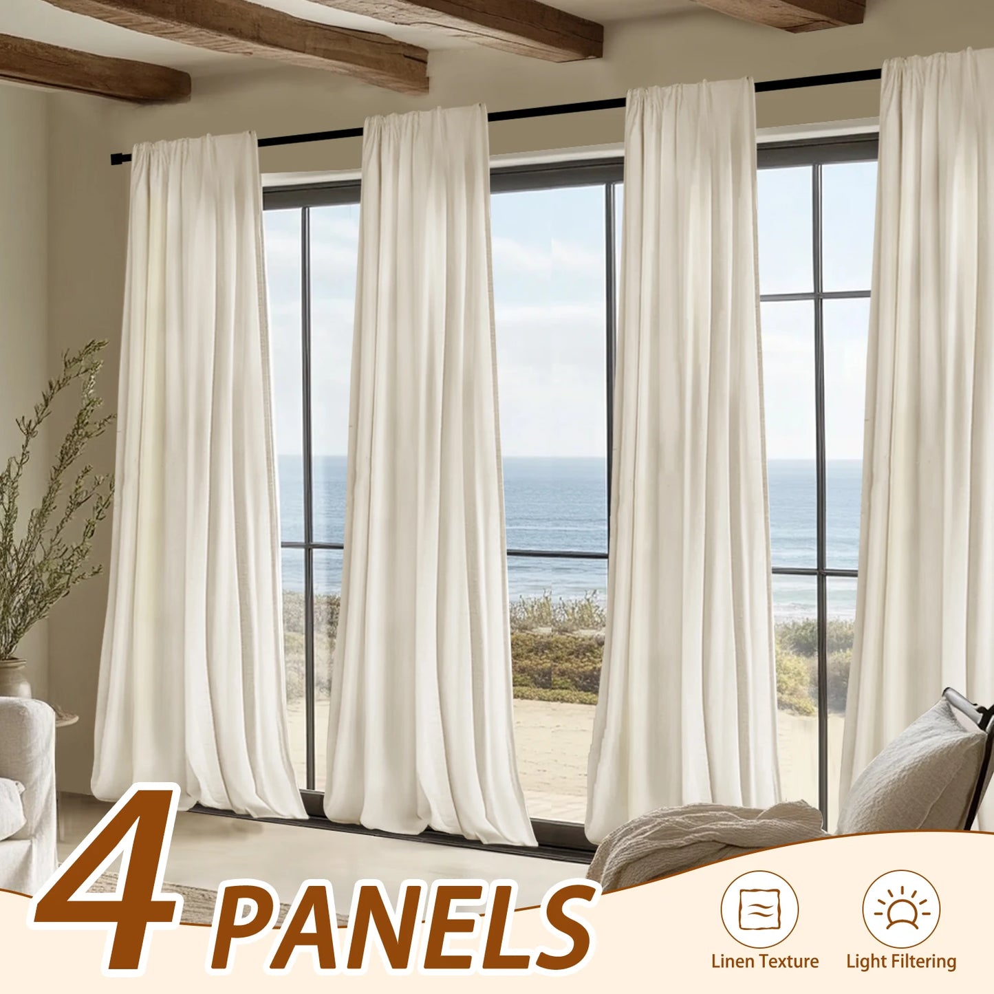Inchan 4pc Farmhouse Light Filtering Curtains Living Room