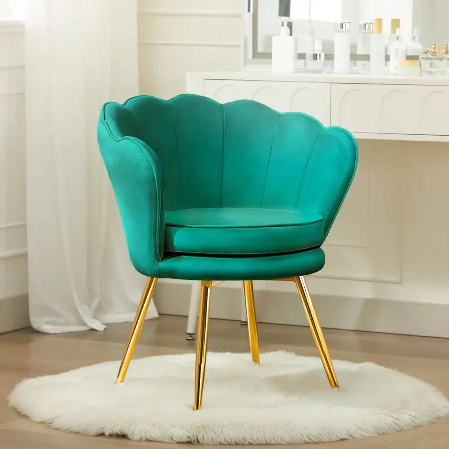 Chairs Set of 2, Velvet Vanity Chair with Back, MidCentury Modern Small Accent Chair for Living Room, Golden Metal Legs Upholste