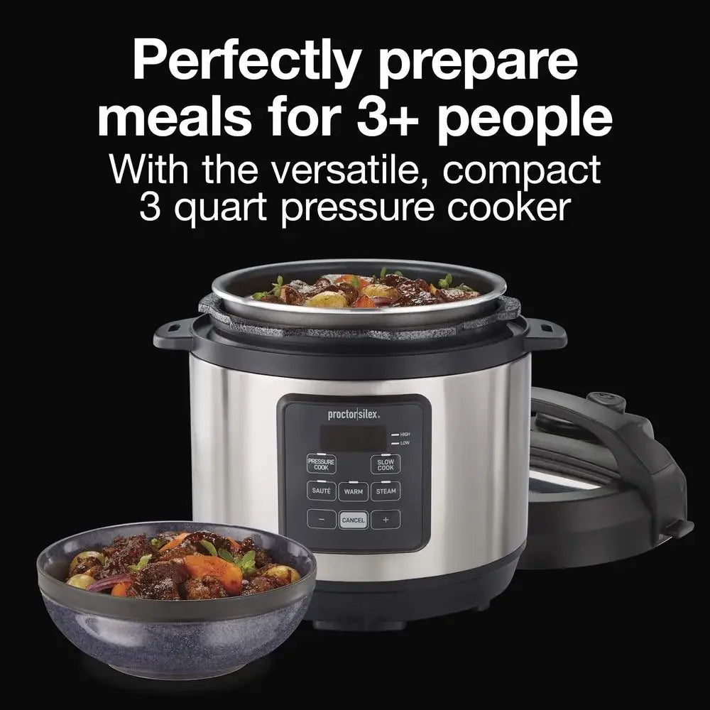 4-in-1 Electric Pressure Cooker Multi-Cooker Slow Cook Steam Sauté Rice Cook Stainless Steel Nonstick 3 Quart Kitchen Appliance