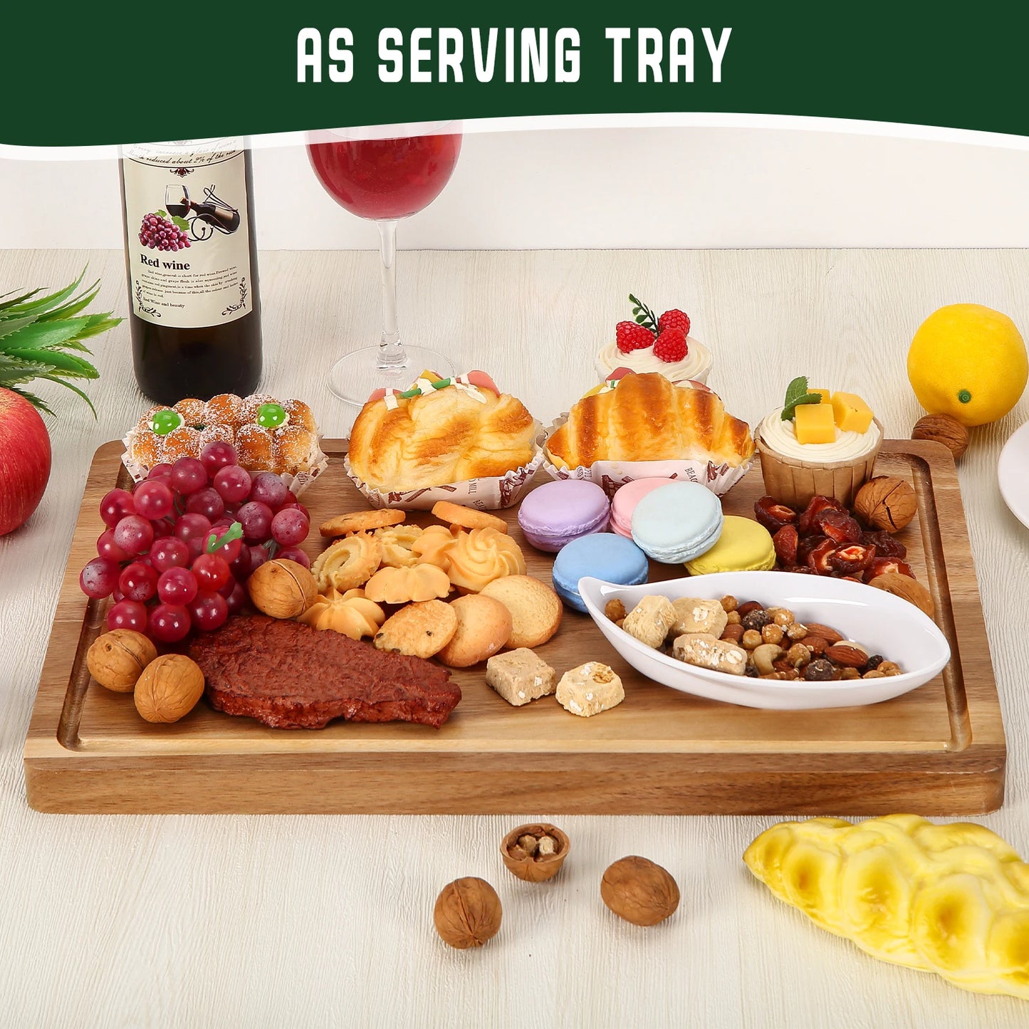 HiMISSH Acacia Cutting Board With Juice Groove Wooden Block