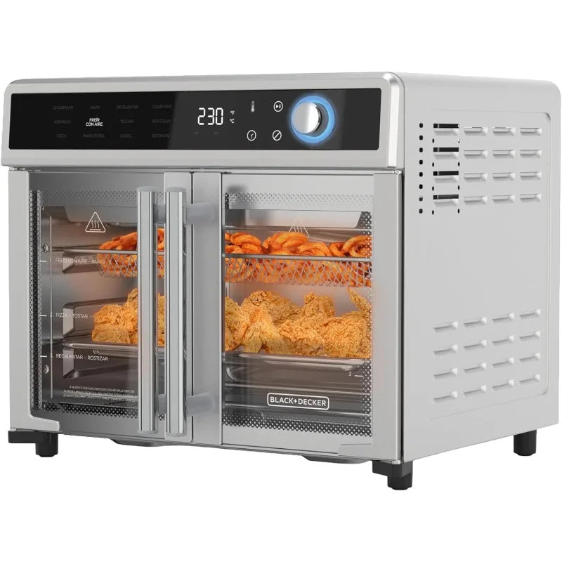 BLACK+DECKER Air Fryer Toaster Oven Combo, 12 in 1 Countertop Convection Oven,Fits a Whole Pizza or 6 Toast Slices, French Doors
