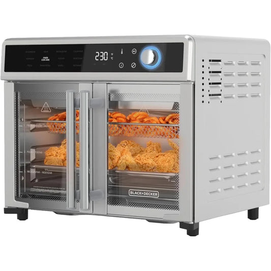 BLACK+DECKER Air Fryer Toaster Oven Combo, 12 in 1 Countertop Convection Oven,Fits a Whole Pizza or 6 Toast Slices, French Doors