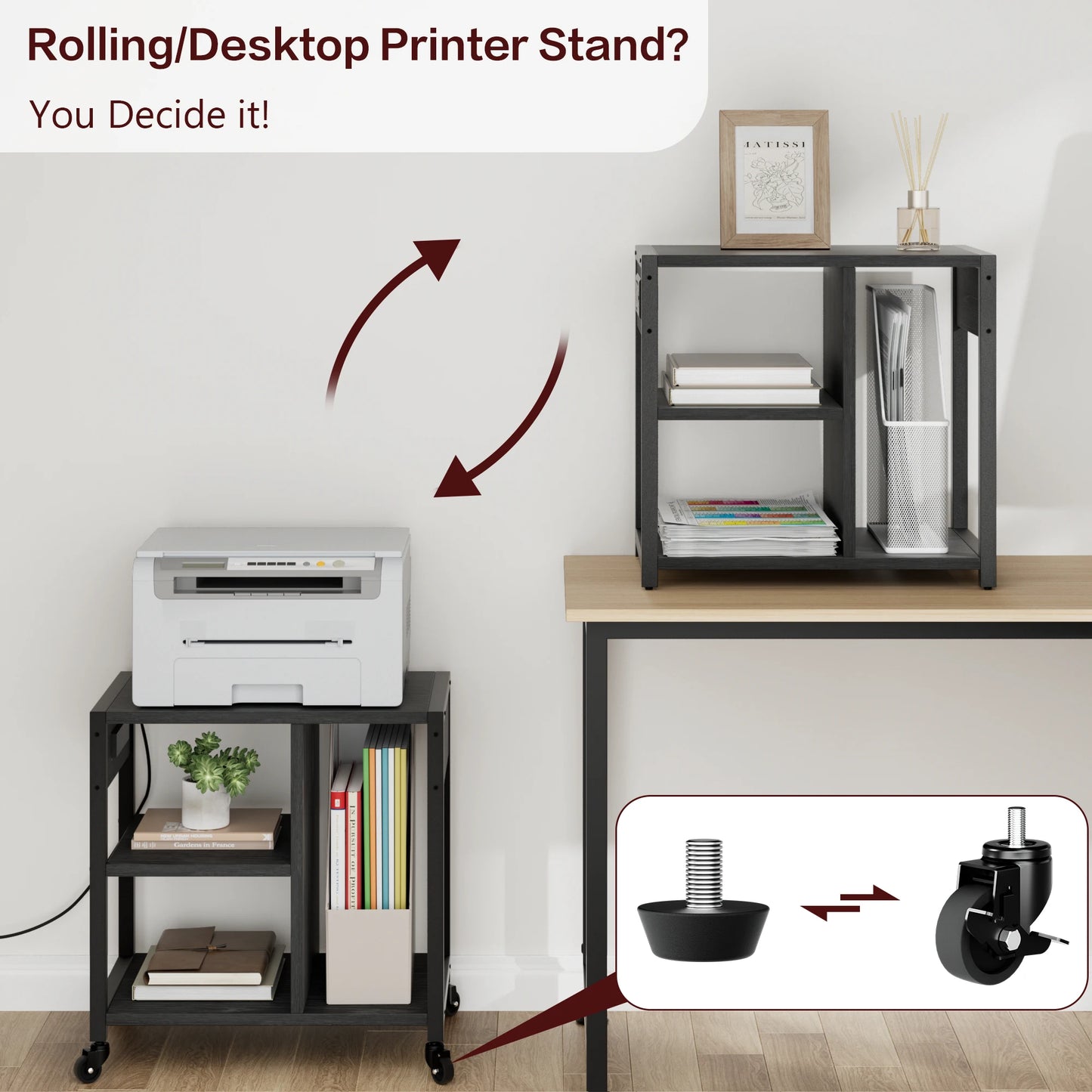 HiMISS Printer Stand With USB Ports And Power Outlets