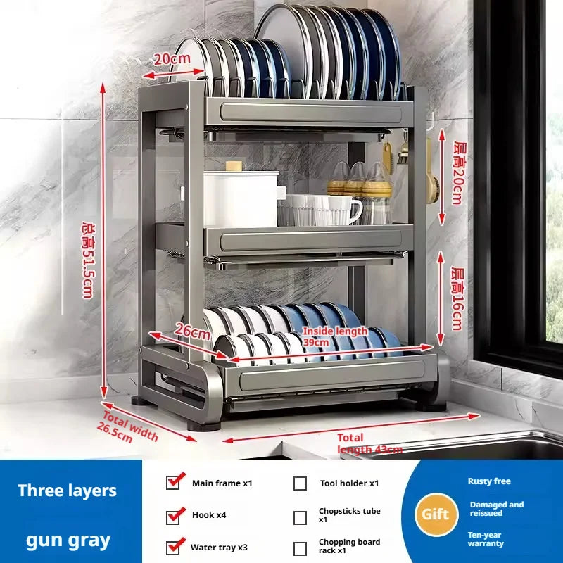 Kitchen Dish Bowl Drainer Storage Rack Countertop Dinnerware Organizer Drain Basket Household Dish Drying Rack Stand Shelf