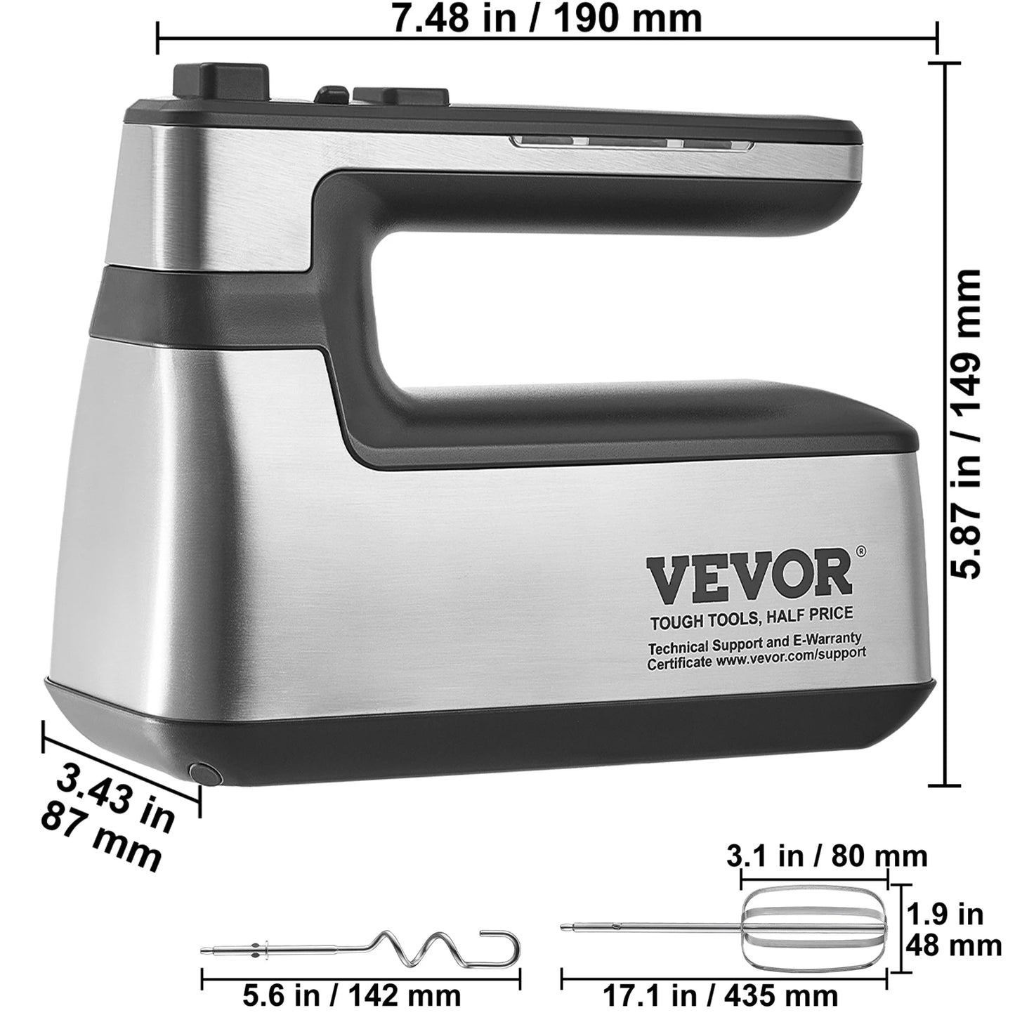 VEVOR Cordless Electric Hand Mixer 5 Gear Speed Control