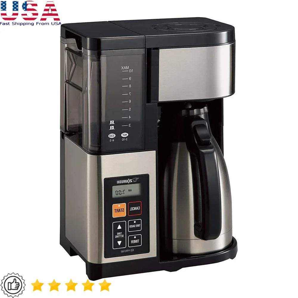 10-Cup Drip Coffee Maker Stainless Steel Thermal Carafe Permanent Filter Easy Clean Fast Brew Vacuum Insulated Coffee Machine