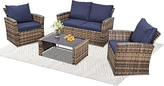 Outdoor Wicker Sectional Sofa Set With Coffee Table