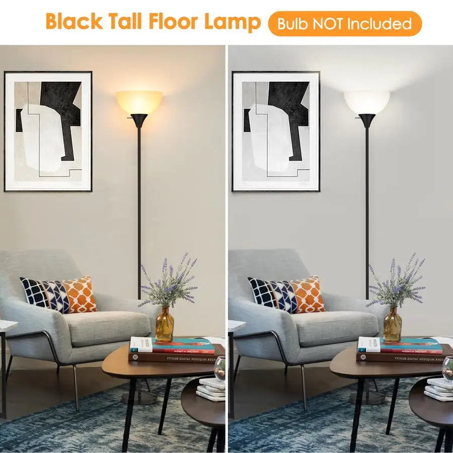 Lamp, LED Standing Lamps with White Plastic Shade, Black Modern Torchiere Floor Lamp, Tall Lamps for Living Room Dorm, Bulb not
