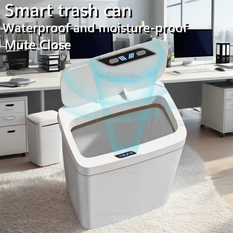 15L Non-Contact Smart Sensor Trash Can Automatic Bagging Electronic Bathroom Kitchen Waste Bin White Smart Home Freshness