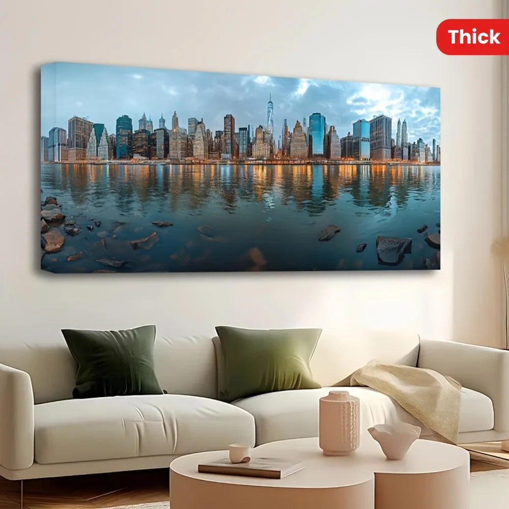 1.5 inch thick pine frame, city night view canvas poster, wall art decor, home and dormitory decor