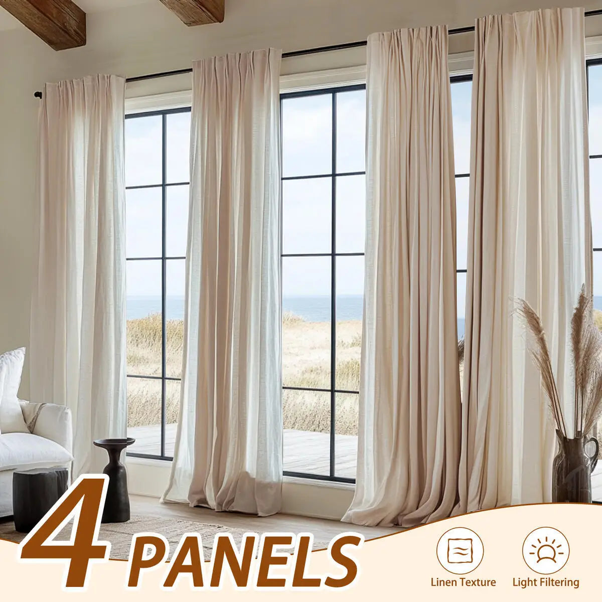 Inchan 4pc Farmhouse Light Filtering Curtains Living Room