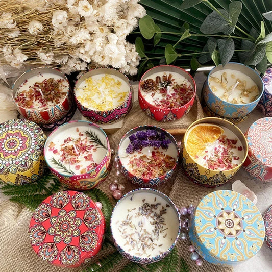 Scented Candles Iron Jar Soy Wax Dried Flower Candle 120g Sleep Soothing Bedroom Bathroom Home Decoration 8 Flavor