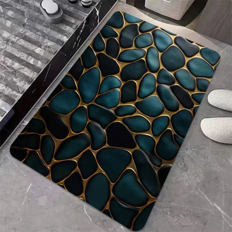 Blue Gold Stone Diatomite Bath Mat, Non Slip Super Absorbent Quick Dry Eco Friendly Floor Mat for Bathroom Kitchen