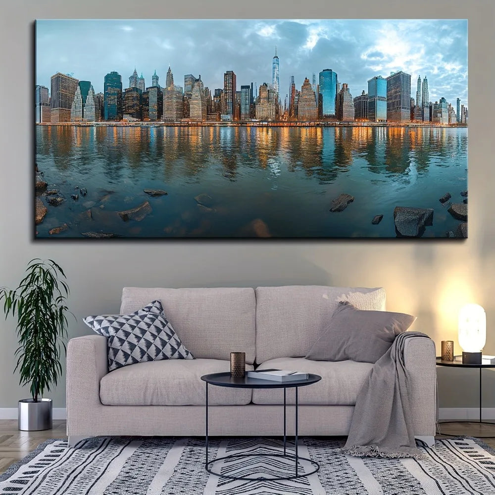 1.5 inch thick pine frame, city night view canvas poster, wall art decor, home and dormitory decor