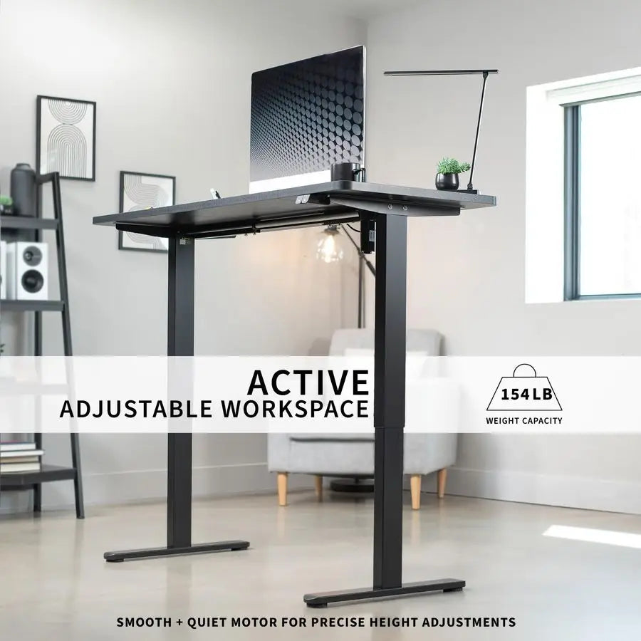 Electric 60 x 24 inch Stand Up Desk, Height Adjustable, Dark Walnut Top Black Frame, Home and Office Furniture Sets, DESKKITB06D