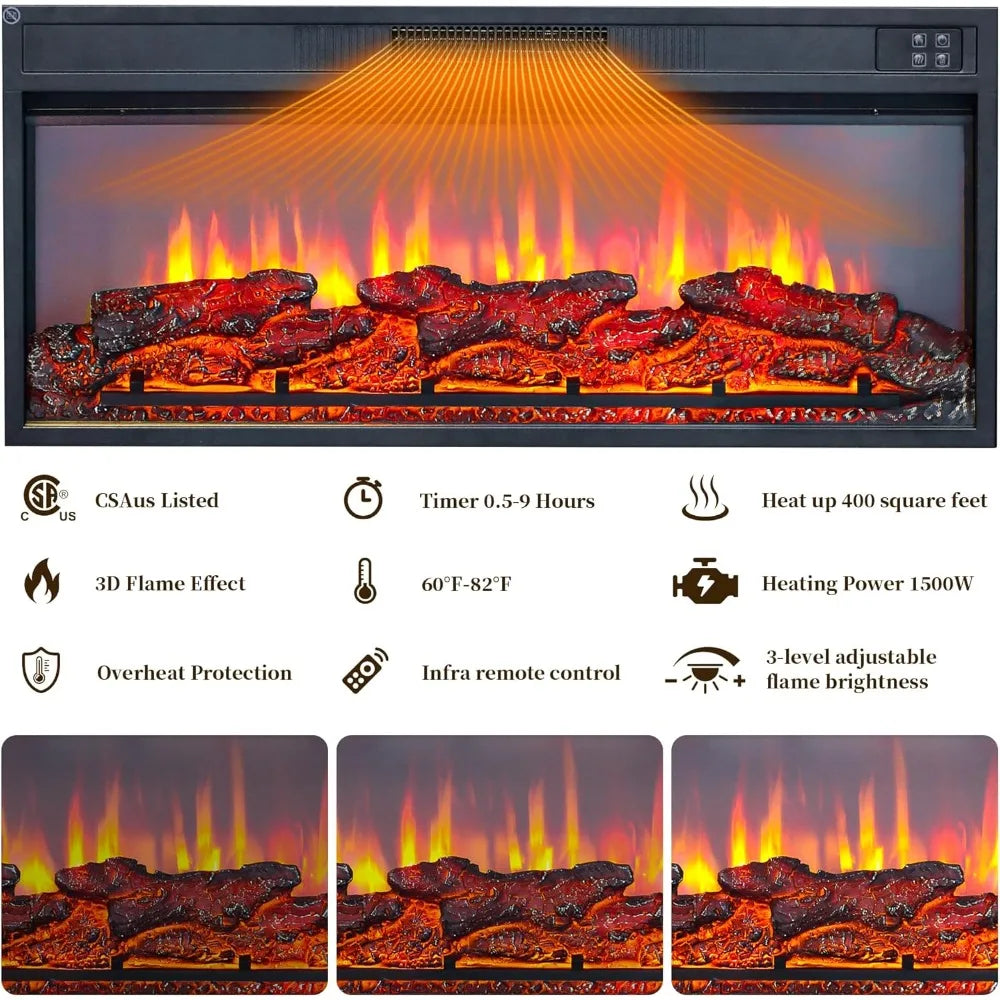 70" Fireplace TV Stand for TVs Up to 80" with 34" Electric Fireplace, Modern Entertainment Center with LED Lights and Glass Door