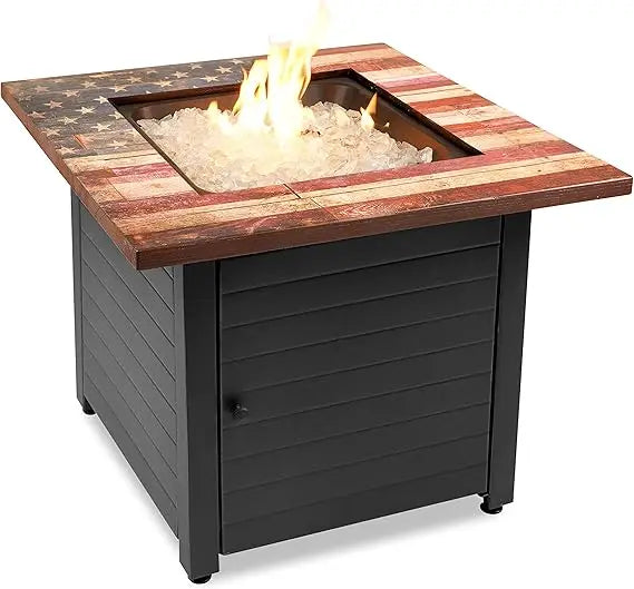 Outdoor Propane Fire Pit Square With Fire Glass And Cover