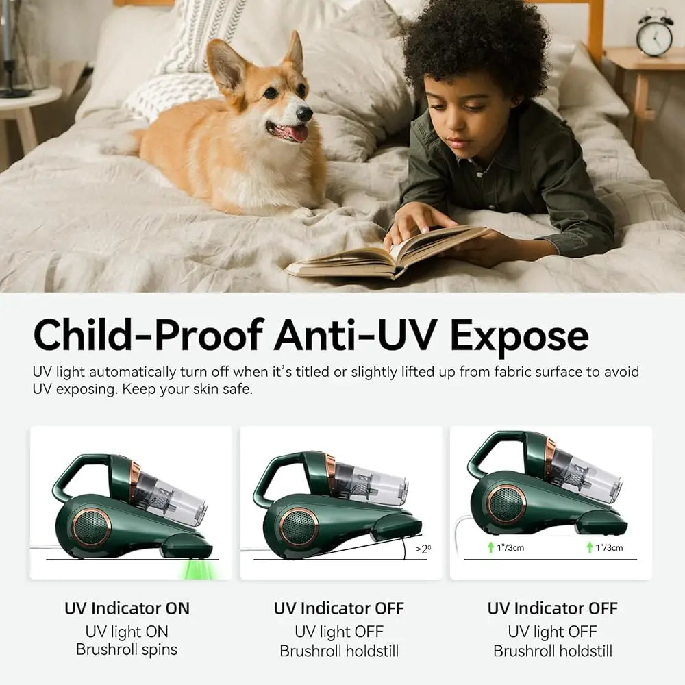 Handheld Bed Vacuum Cleaner Hine, Mattr Vacuum Cleaner With 15Kpa Suction, Uv Light, Washable Hepa For Deep Clean Fur, Hair,