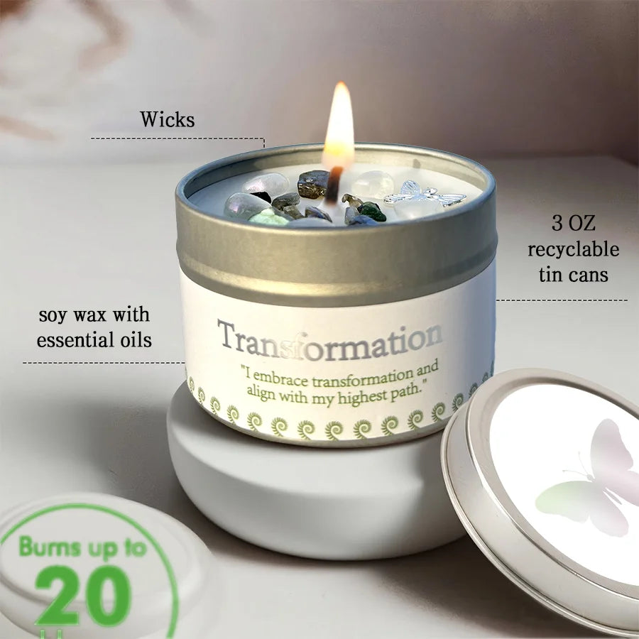 Scented Candle,Lemon & Mint Scent with Crystals, for Gifting Female Friends - Suitable for Christmas,Halloween & Home Meditation