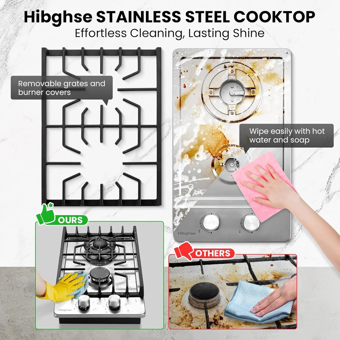 2 Burner Propane Stove, 12 Inch Gas Cooktop Built-in Gas Stove NG/LPG Convertible Stainless Steel Stove Burner with