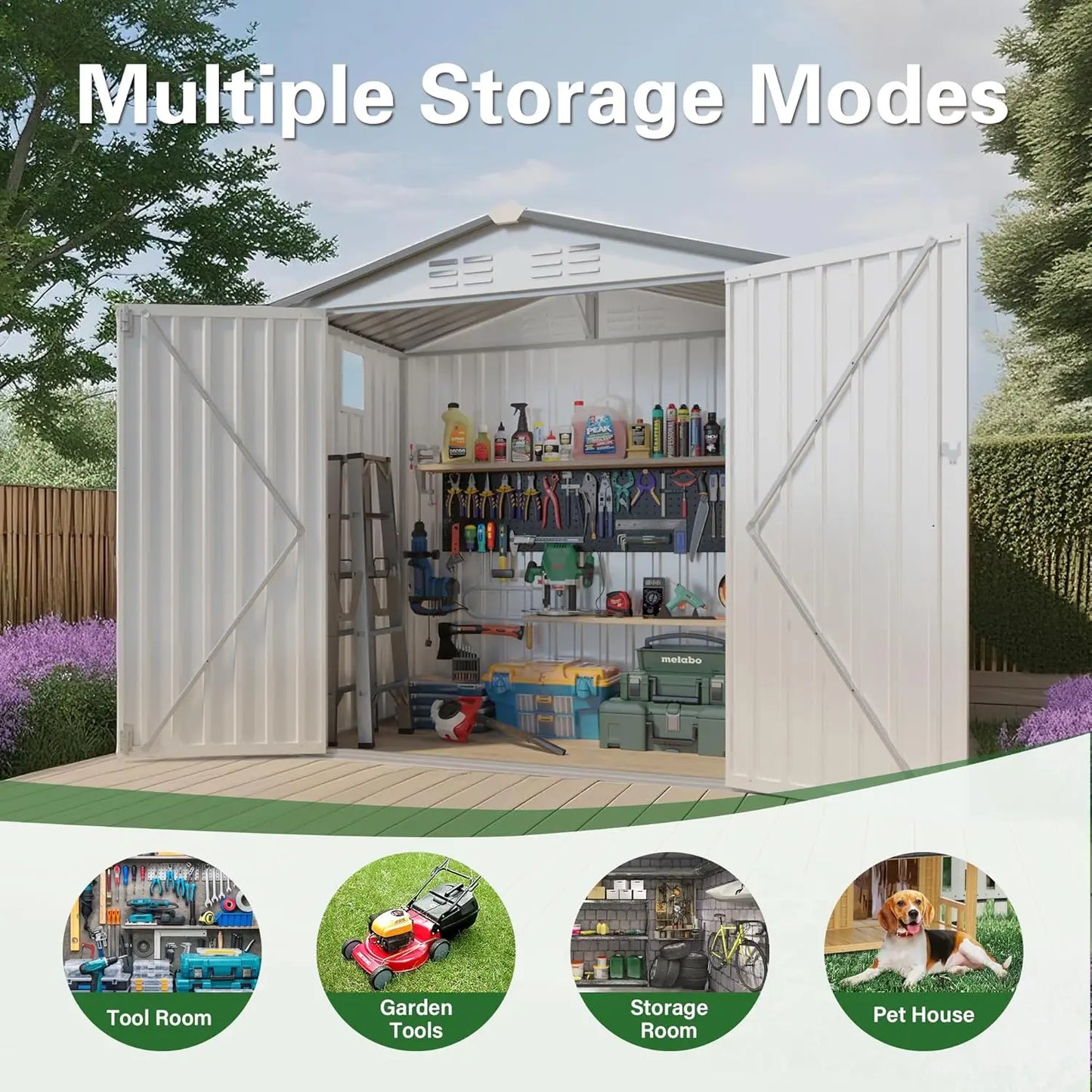 6x4FT Outdoor Metal Storage Shed Sloping Roof Lockable Aluminum Frame Garden Patio Lawn Tool Bike Easy Assembly, Customized