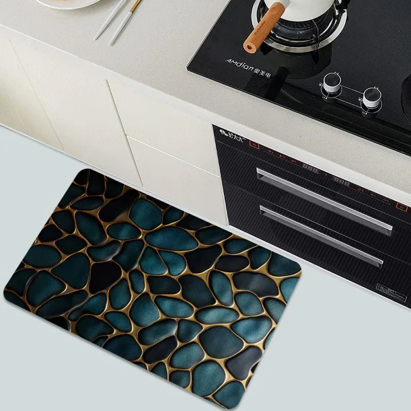 Blue Gold Stone Diatomite Bath Mat, Non Slip Super Absorbent Quick Dry Eco Friendly Floor Mat for Bathroom Kitchen
